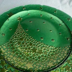 Rare Gold Star Christmas Tree Platter & Dessert Plate Set